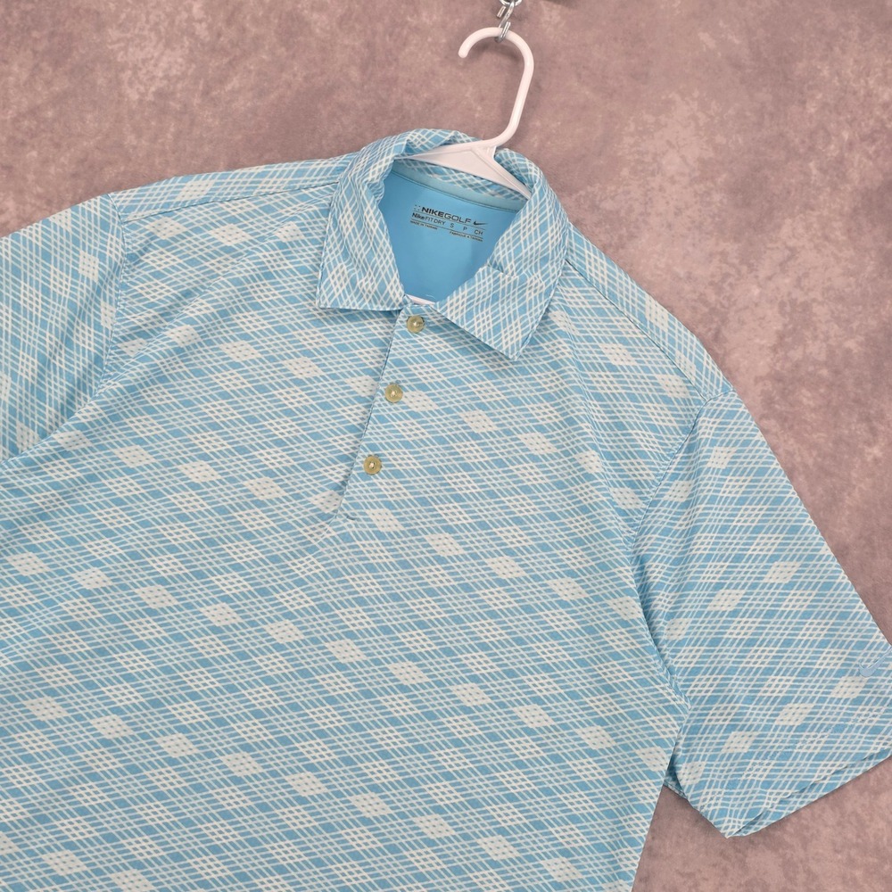 Nike Golf Polo Shirt Mens Small Blue Diamond Geometric Short Sleeve Performance